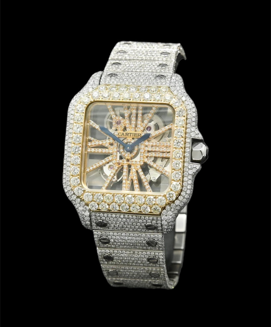 Cartier Santos Skeleton Or et Acier | Full Diamants đź’Ž