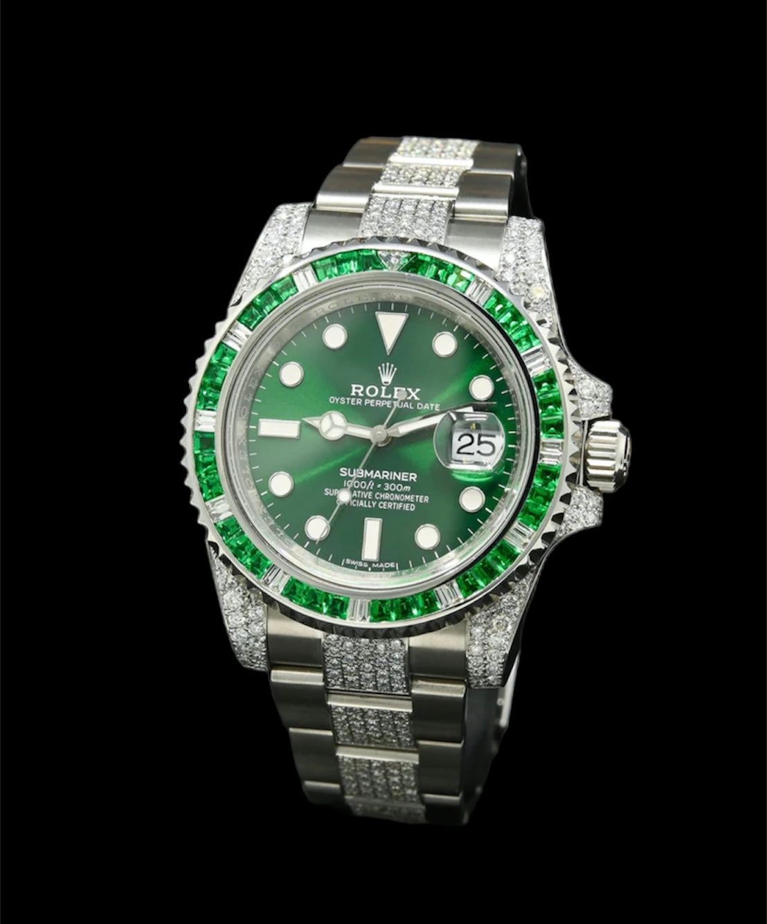 Rolex Submariner 40mm Acier | Custom Émeraude / Diamants 🟢