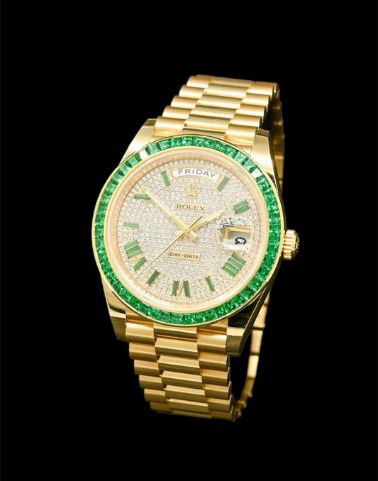 Rolex Day-Date Président Or 18K | Custom Émeraude 🟩