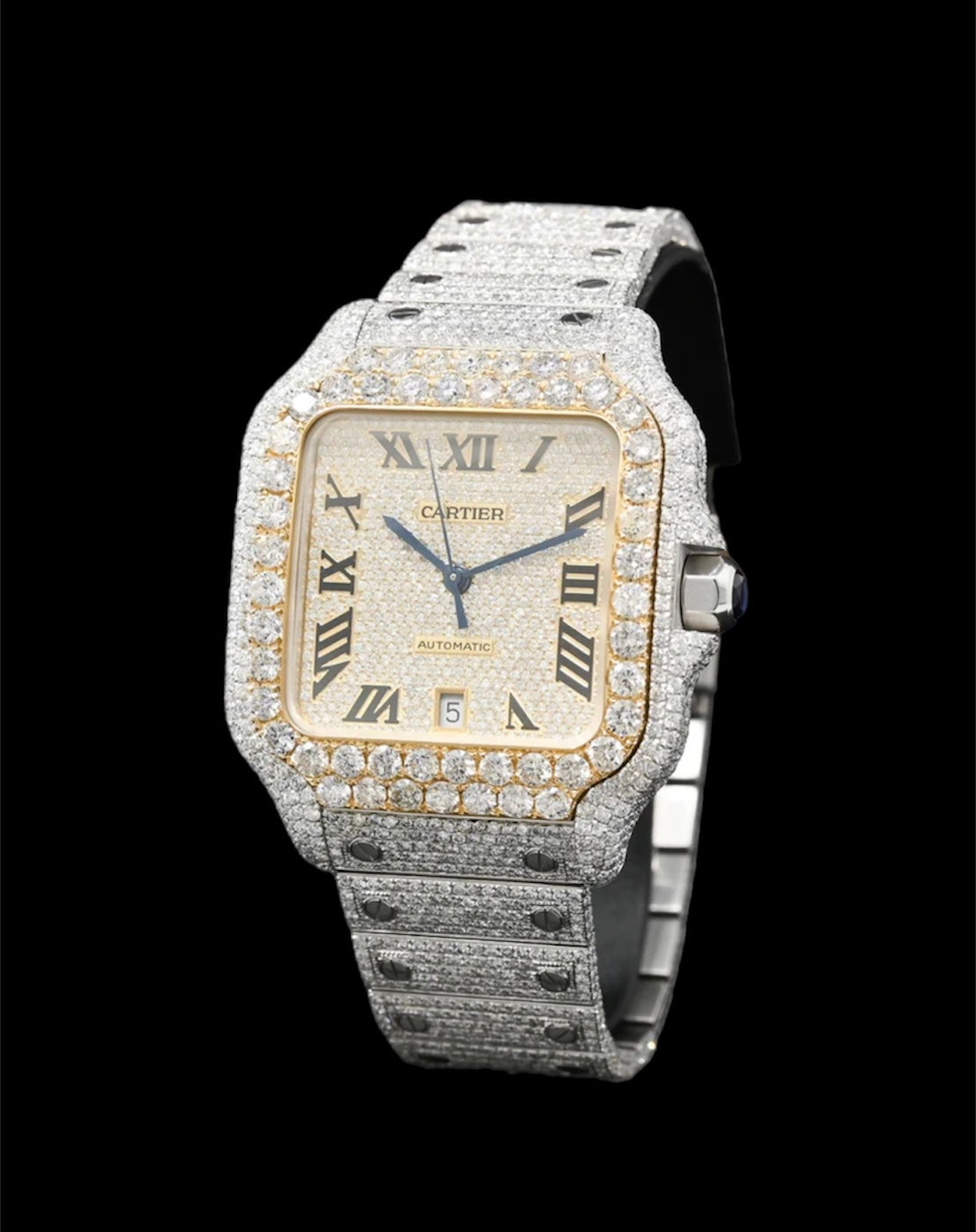 Cartier Santos Or et Acier | Chiffre Romain | Full Diamants 🟡
