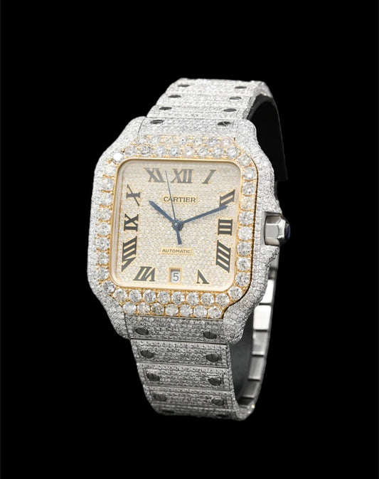 Cartier Santos Or et Acier | Chiffre Romain | Full Diamants 🟡