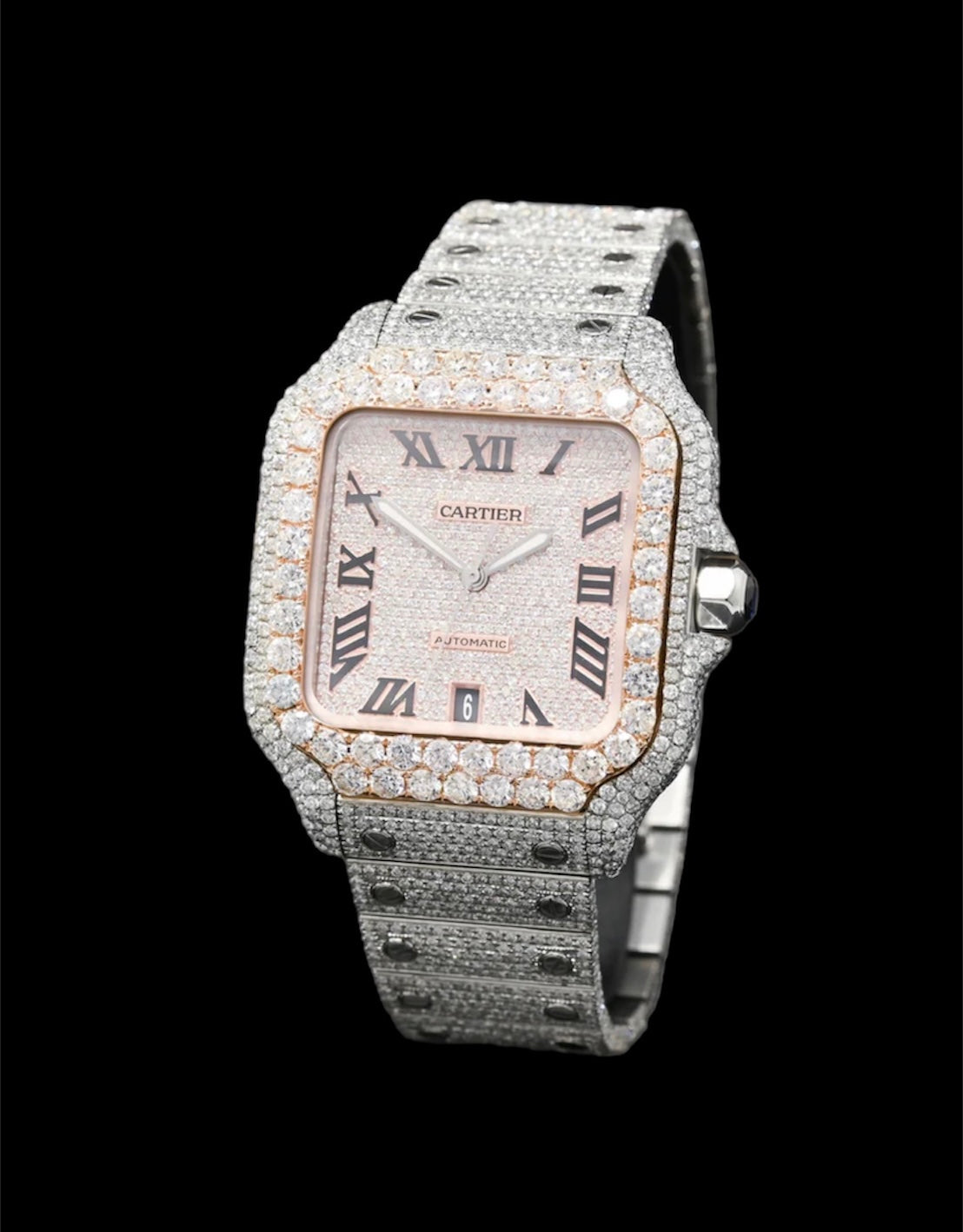 Cartier Santos Or Rose et Acier | Chiffre Romain | Full Diamants 🔘