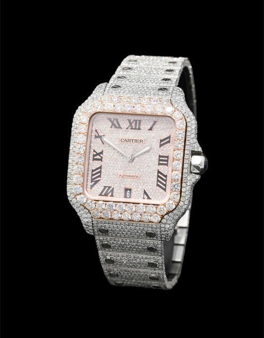 Cartier Santos Or Rose et Acier | Chiffre Romain | Full Diamants 🔘