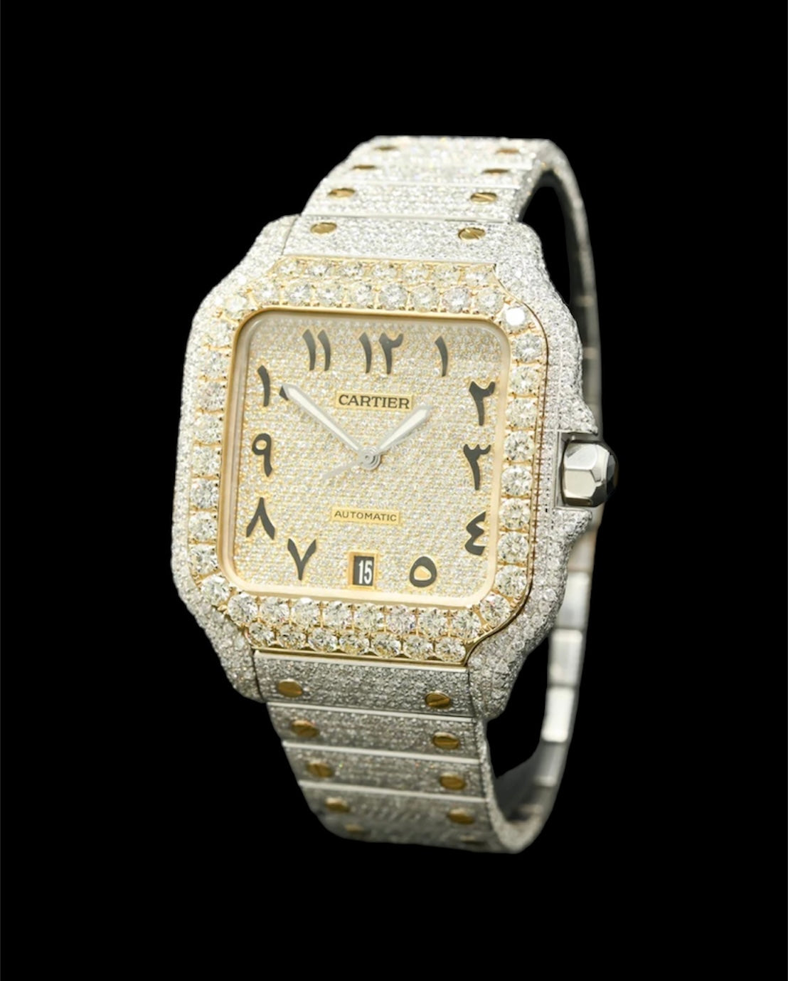 Cartier Santos Or et Acier | Chiffre Arabe | Full Diamants 🟡