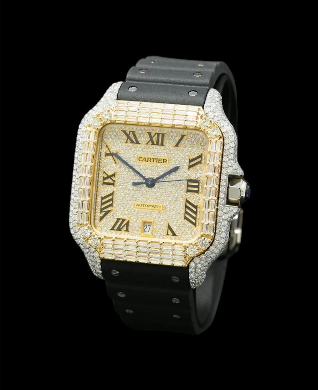 Cartier Santos | Bracelet Caoutchouc | Custom Emerald Cut 🟡