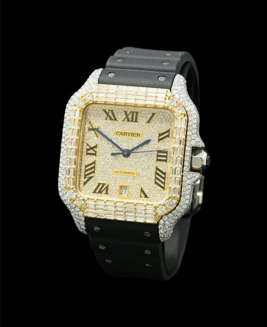 Cartier Santos | Bracelet Caoutchouc | Custom Emerald Cut 🟡