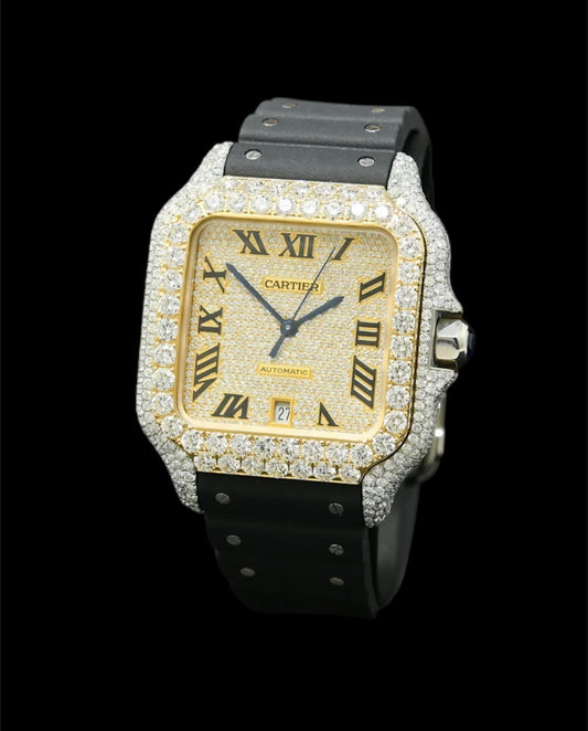 Cartier Santos | Bracelet Caoutchouc | Custom Diamants 🟡